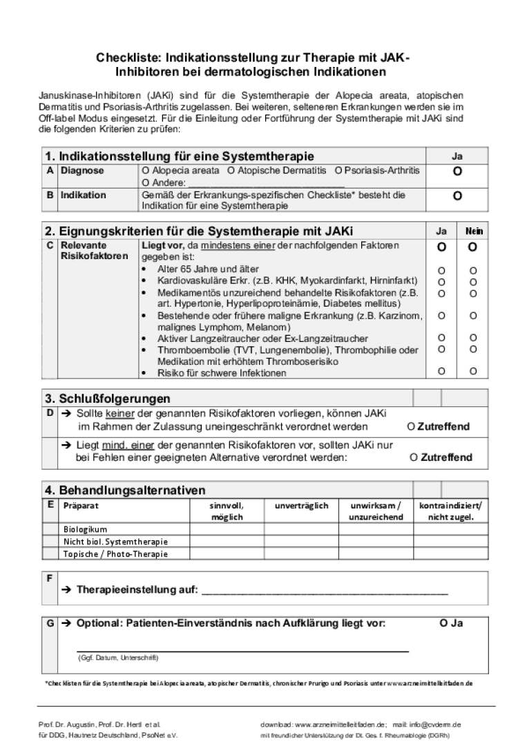 checkliste jakidermatologie